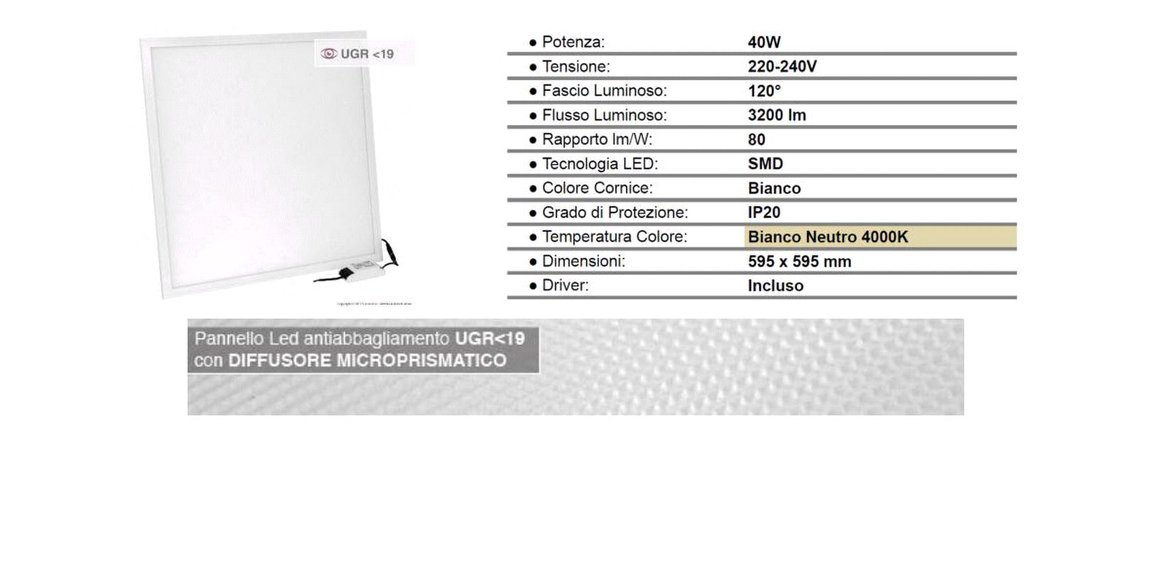 LIFE Pannello 60x60 con cornice Bianca 40W - Driver Incluso