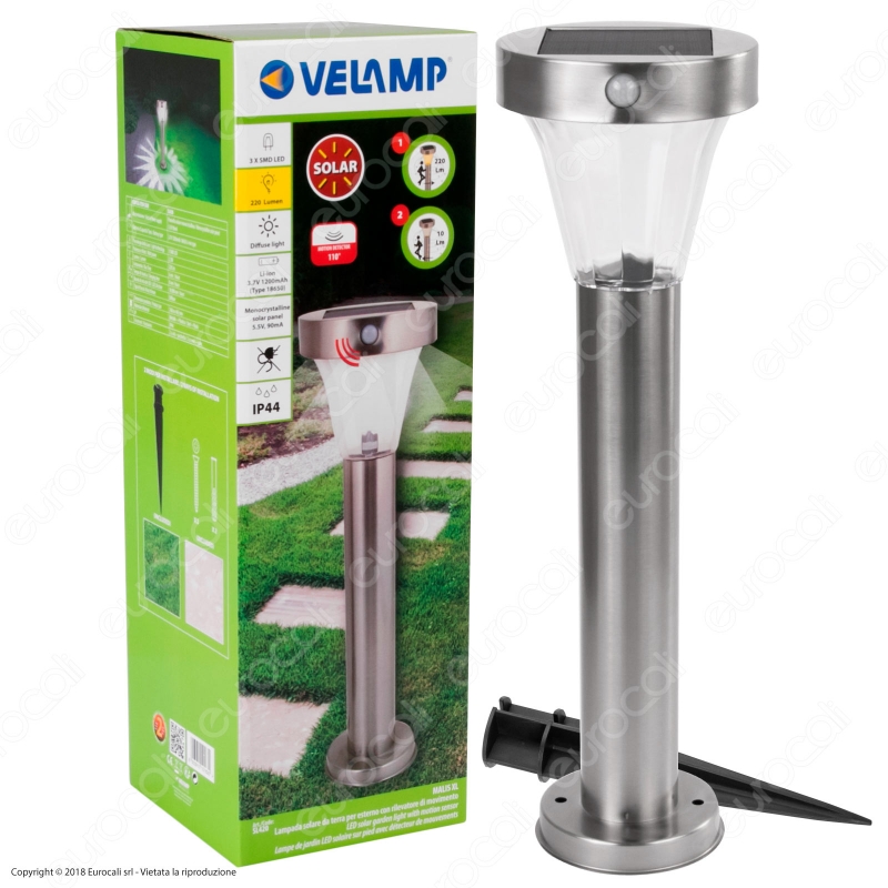 VELAMP LAMPADA LED DA TERRA SOLARE 2,2W IP44 SENSORE DI MOVIMENTO 